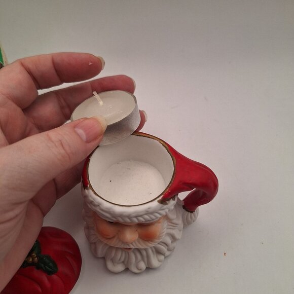 VINTAGE FAVORITE THINGS WINKING SANTA CLAUS VOTIVE HOLDER IN MY CAP TEALIGHT NIB - Picture 4 of 13
